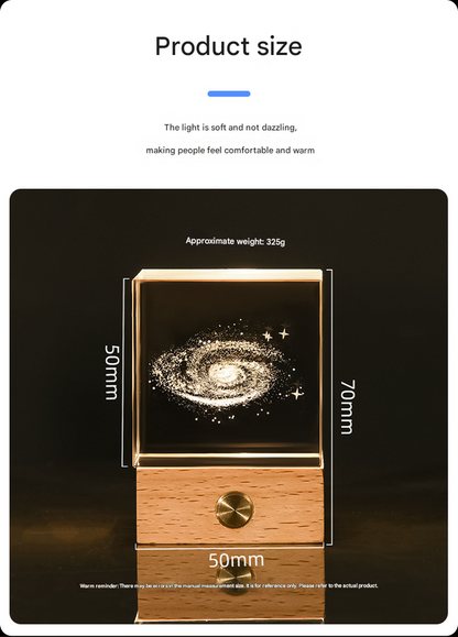 The Moon Luminous 3D Crystal Cube Night Light - Laser Engraved Artwork with Solid Wood Base