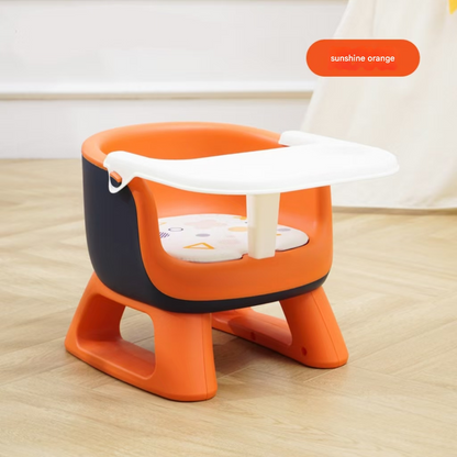 Orange Baby Floor Seat & Booster Dining Chair with Removable Tray - Safe, Stable & Fun Squeaky Cushion
