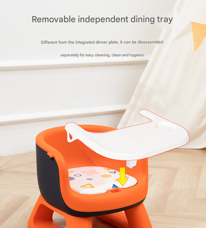 Blue Baby Floor Seat & Booster Dining Chair with Removable Tray - Safe, Stable & Fun Squeaky Cushion