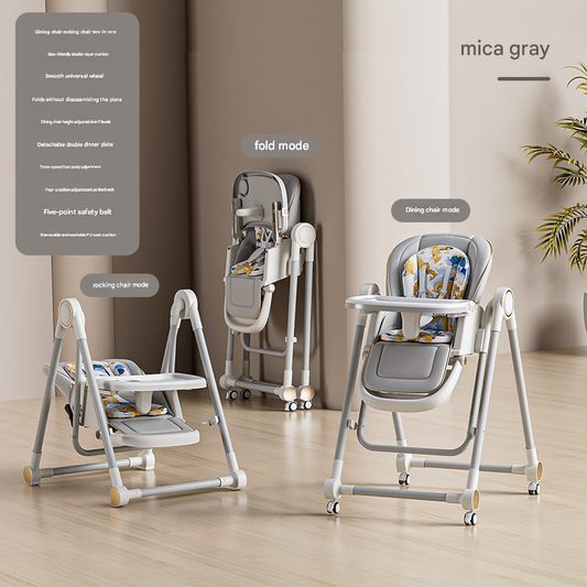 Mica ash 3-in-1 Convertible Baby High Chair - Adjustable, Foldable Feeding Seat with Rocking Function and Wheels