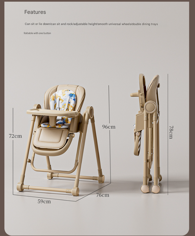 Mica ash 3-in-1 Convertible Baby High Chair - Adjustable, Foldable Feeding Seat with Rocking Function and Wheels