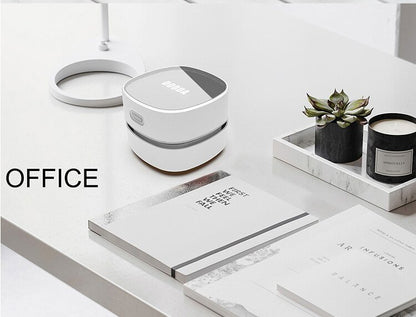 White Rechargeable Cordless Mini Desktop Vacuum - Portable Handheld Cleaner for Desk, Keyboard, Crumb & Dust