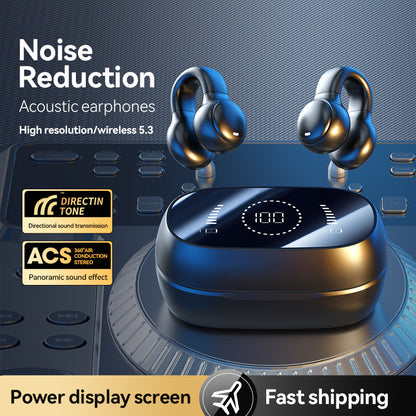 Skin color Open-Ear Ear-Clip Wireless Earbuds, Bluetooth 5.3 Headphones with LED Digital Display, Hi-Fi Stereo Sound & HD Mic for Sports and Calls
