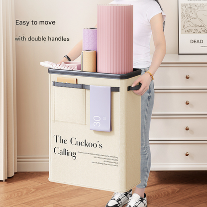 Beige Premium Fabric Yoga Mat Storage Basket - Slim & Foldable Organizer for Home Gym Equipment