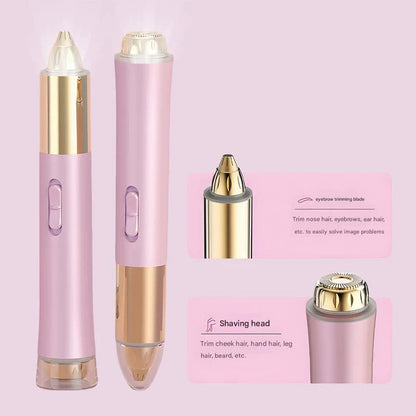 2-in-1 Electric Hair Remover for Women - Eyebrow Trimmer & Facial/Body Shaver with LED Light, USB-C Rechargeable(pink)