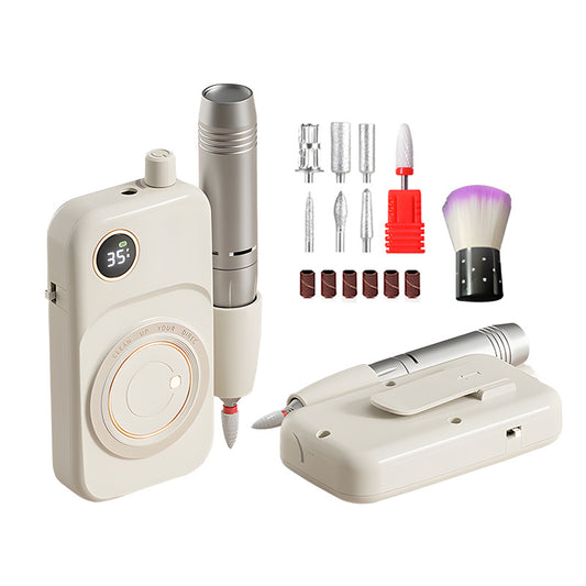 Professional Electric Nail Drill Machine Kit - 35000RPM, 10H Battery, LED Display, 35 Speeds & Multiple Bits(beige)