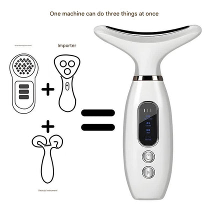 Multi-Functional Neck & Face Beauty Massager - Constant Heat, Ion Infusion & Sonic Vibration(pink)