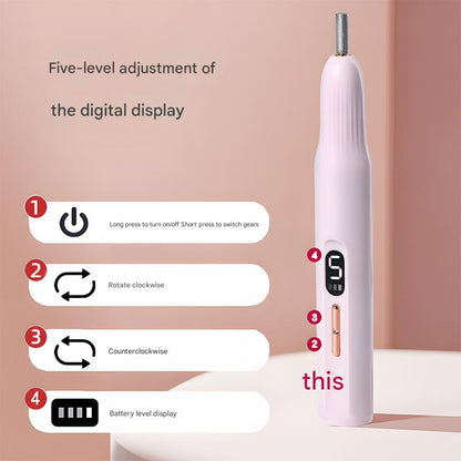 Portable Electric Nail Drill & Polishing Machine Kit - 5 Speed, UV Lamp Base, USB-C Rechargeable(pink)