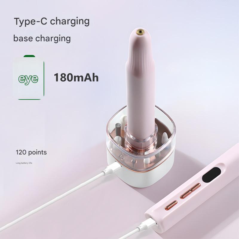 Portable Electric Nail Drill & Polishing Machine Kit - 5 Speed, UV Lamp Base, USB-C Rechargeable(pink)