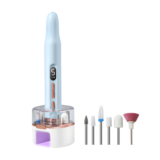 Portable Electric Nail Drill & Polishing Machine Kit - 5 Speed, UV Lamp Base, USB-C Rechargeable(blue)