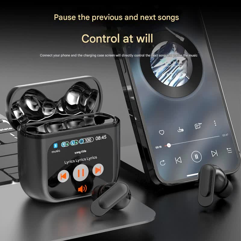 TWS Bluetooth Earbuds with 1.9 HD Touch Screen Case - ANC/ENC Noise Reduction(Purple)"