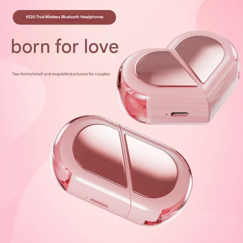 Mini True Wireless Bluetooth 5.3 Earbuds - Heart/Capsule Case, Touch Control, Auto-Connect(pink)