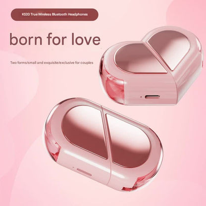 Mini True Wireless Bluetooth 5.3 Earbuds - Heart/Capsule Case, Touch Control, Auto-Connect(white)