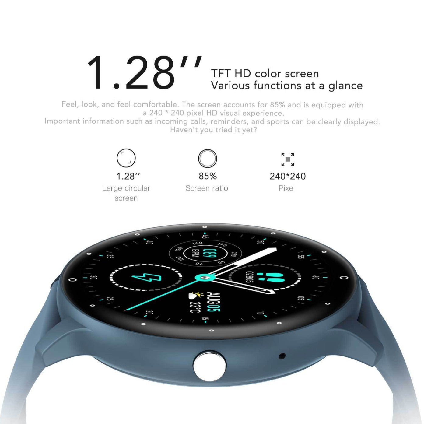 Feature-Rich Smartwatch: 1.28 HD Display  Bluetooth Calling Extensive Sports Tracking (blue)"
