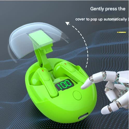 WS Bluetooth 5.3 Earbuds with Pop-Up Lid Case & LED Display - Touch Control, Single/Dual Ear Use(green)