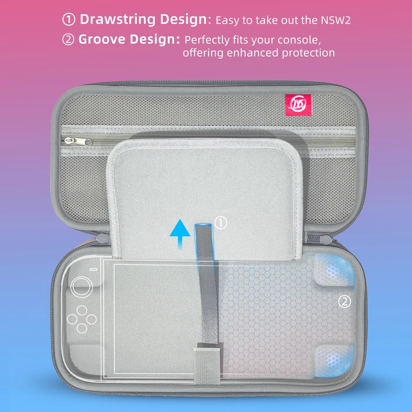 Portable Hard Shell Travel Case for Nintendo Switch/Switch Lite/OLED - Game Card Slots & Accessory Pocket(Gradient red and blue)