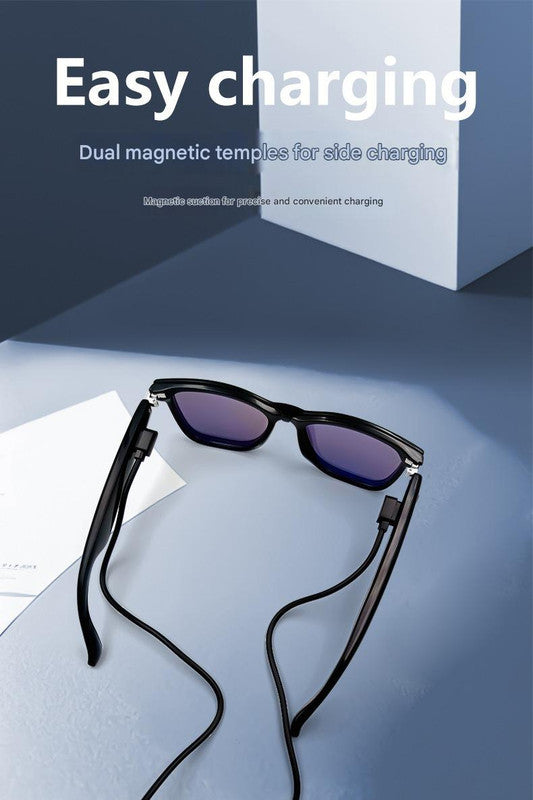Smart Audio Glasses with Magnetic Interchangeable Lenses - Bluetooth Calls, Music, Voice Assistant & Remote Camera(Grey lenses)