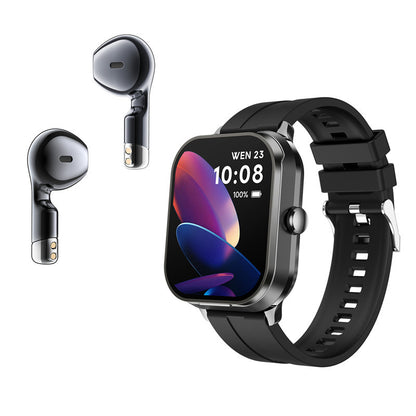 Smartwatch with Built-in TWS Earbuds & Silicone Sleeve - 2.01 HD Screen  Health Monitoring Bluetooth Calls & Music(Black rubber)"