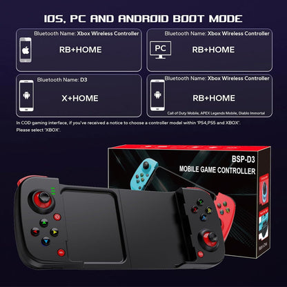 Portable Telescopic Mobile Game Controller - Bluetooth 5.0, iOS/Android/PC Compatible, 400mAh Battery(black)