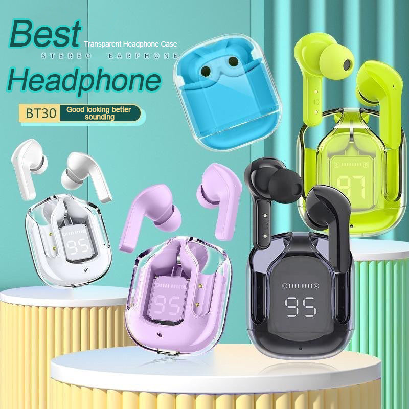 Transparent Capsule TWS Earbuds with LED Digital Display - Bluetooth 5.3, IPX4 Waterproof, Type-C Charging(white)