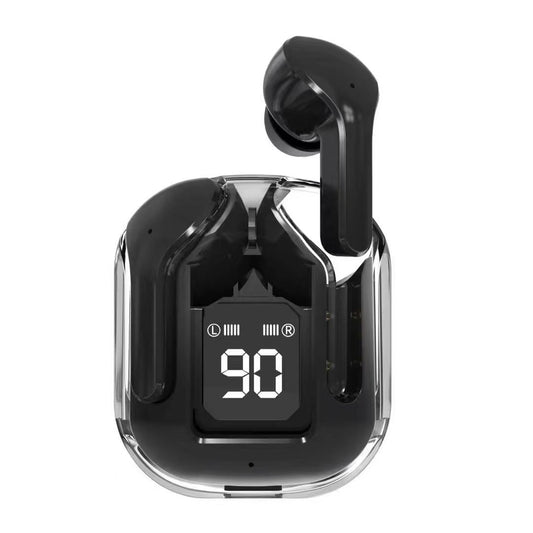 Transparent Capsule TWS Earbuds with LED Digital Display - Bluetooth 5.3, IPX4 Waterproof, Type-C Charging(black)