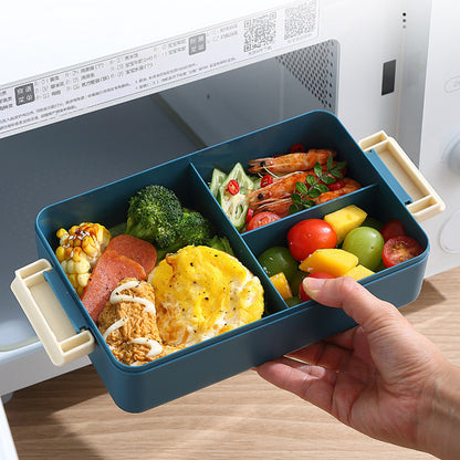 2L Double-Layer Bento Lunch Box - Leak-Proof with Utensil & Sauce Container(Orange Blue)