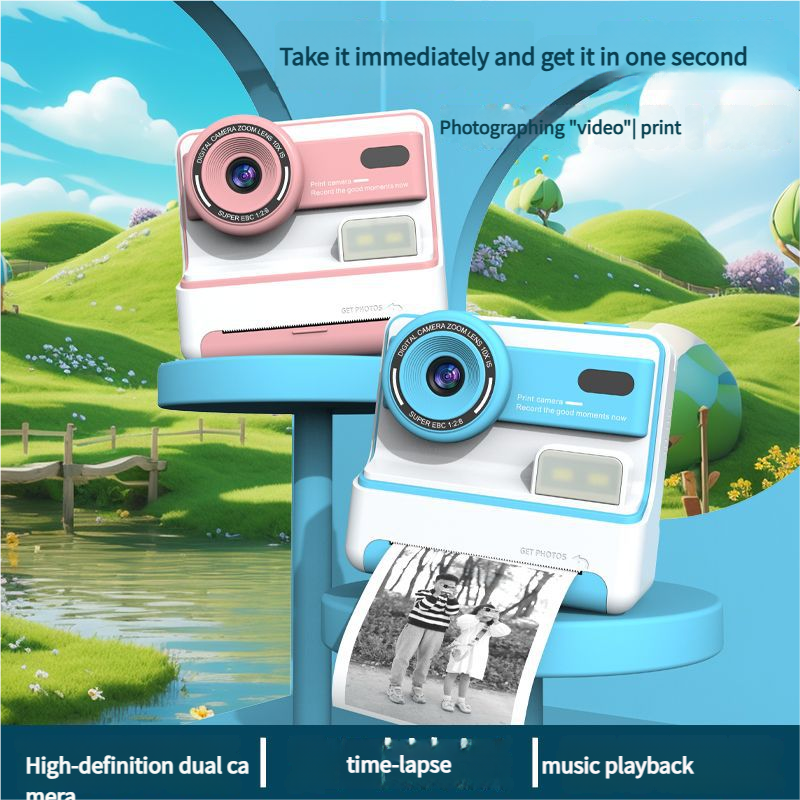 Kids Instant Print Camera - Creative Drawing & Photo Fun with Thermal Printing(Pink+32GB memory card)