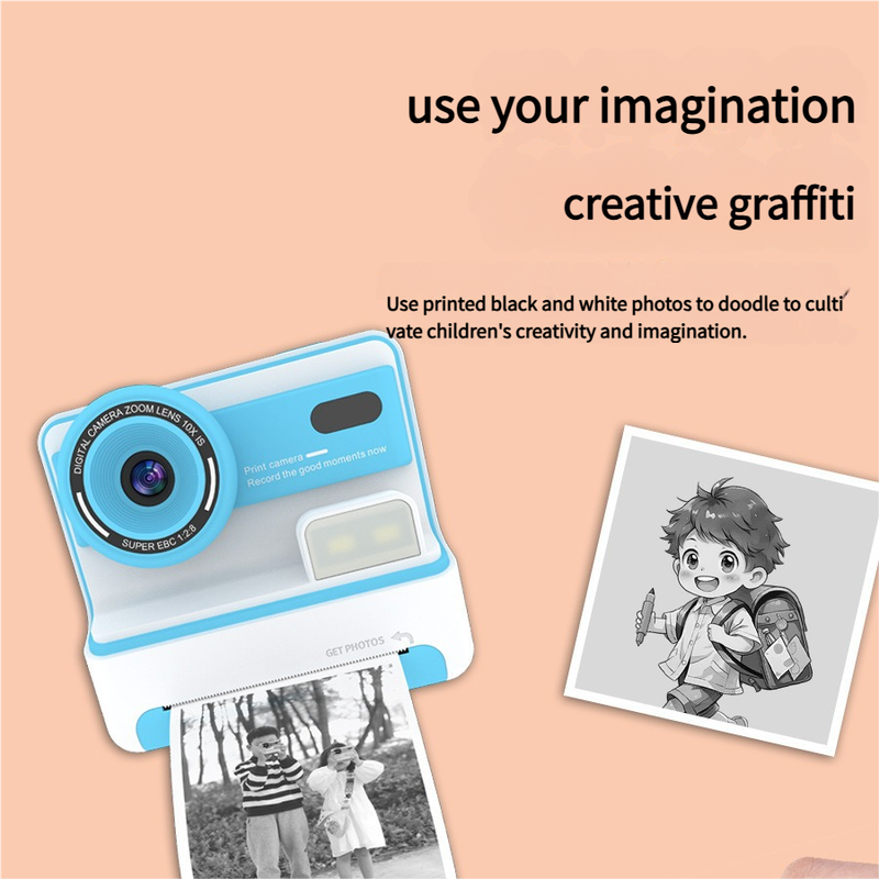Kids Instant Print Camera - Creative Drawing & Photo Fun with Thermal Printing(Pink+64GB memory card)