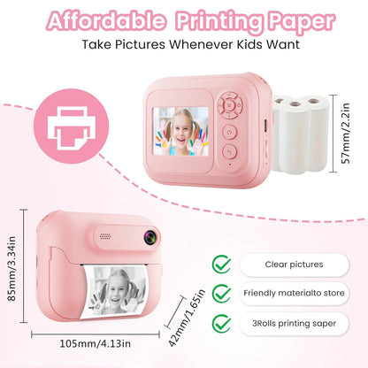 Kids Multi-Functional Camera Toy - Instant B&W Printing & Creative Stickers(pink)