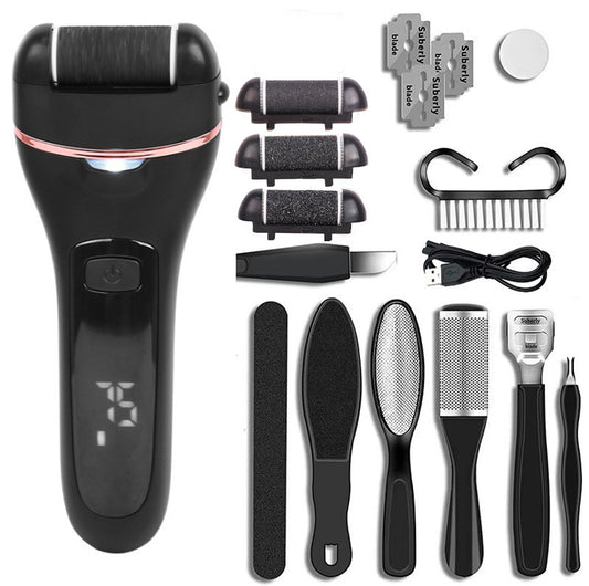 Rechargeable Electric Foot File with LCD Display - 3 Grit Heads & Waterproof Design(black)