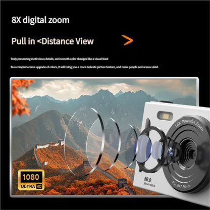 50MP HD Digital Camera with 8X Zoom & Dual Lens System(pink)