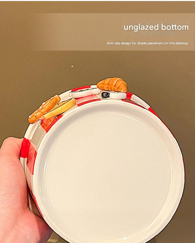 Charming Striped Ceramic Instant Noodle Bowl with 3D Accents & Happy every day!" Message(blue)"