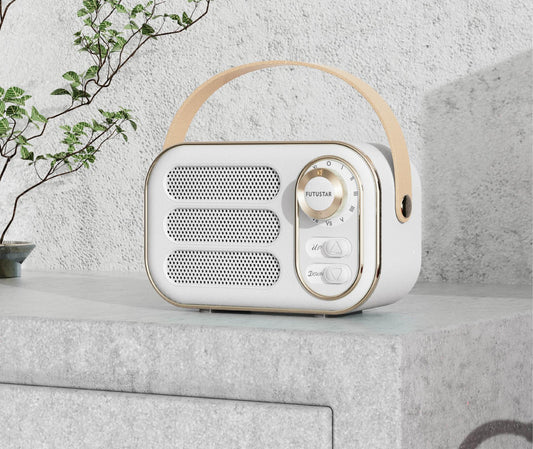 Portable Retro Bluetooth 5.0 Speaker - HIFI Sound, Multi-Function with TF Card, USB & AUX Input(White)