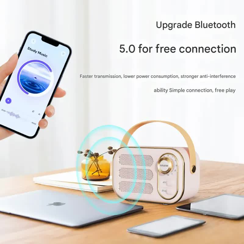 Portable Retro Bluetooth 5.0 Speaker - HIFI Sound, Multi-Function with TF Card, USB & AUX Input(Blue)