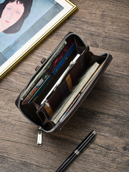 Two pieces High-Capacity PU Leather Clutch Wallet - Unisex Design with Wrist Strap, Zipper & Multiple Card Slots(black)
