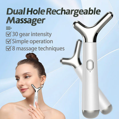 Y-Shaped Face & Neck Lifting Massager - 8000VPM Vibration, 30 Intensity Levels, 8 Massage Techniques(White)