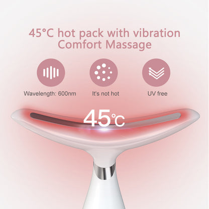 Multi-Functional Neck & Face Beauty Massager - LED Light Therapy, 45C Heat, EMS Micro-Current & Vibration(White)