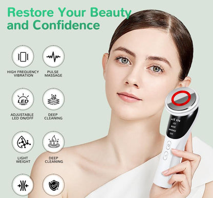 White Multifunctional Facial Beauty Wand with LED Photon Therapy, Hot Compress & Sonic Vibration(White)