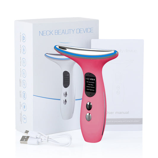 Multi-Function Neck & Face Beauty Device - 4-in-1 LED Light Therapy, EMS Lifting & Anti-Wrinkle Massager(pink)