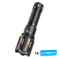 30W High Brightness LED Flashlight with Digital Display & Fluorescent Design - USB Rechargeable, 800-1200M Range(black+One 26650 battery)