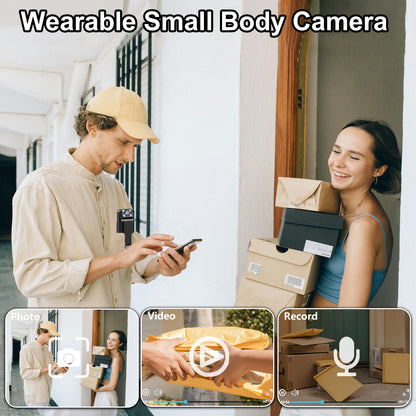 Mini Body Camera with 180 Rotatable Lens, Night Vision & Motion Detection - 1.3 Screen 1200mAh Battery(black+32G)"