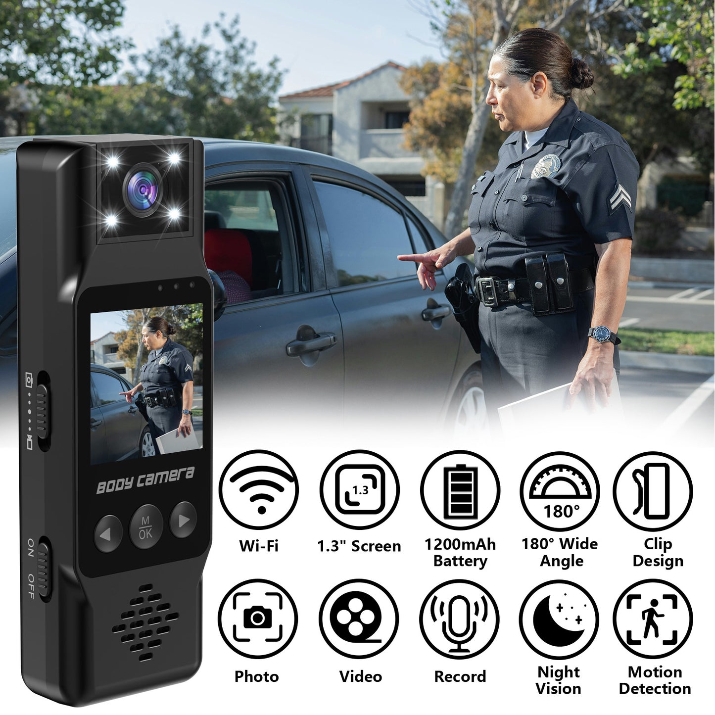 Mini Body Camera with 180 Rotatable Lens, Night Vision & Motion Detection - 1.3 Screen 1200mAh Battery(black+64G)"