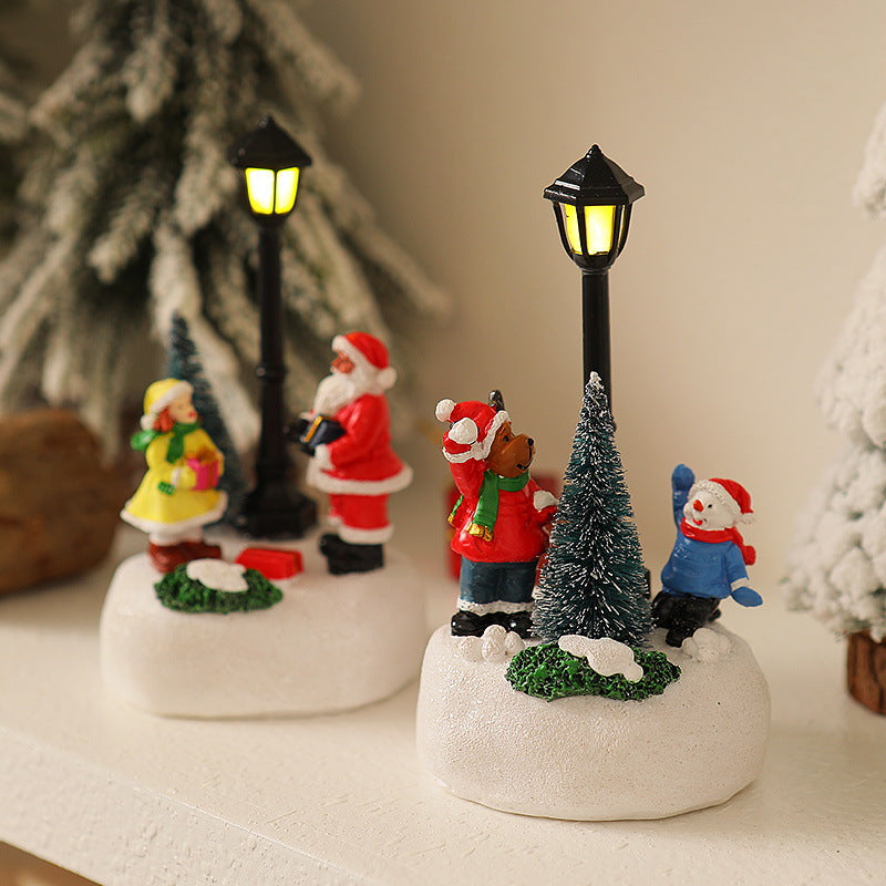 Light-Up Christmas Village Scene Figurine with LED Lamppost - Festive Tabletop Holiday Decoration(Elk Style)
