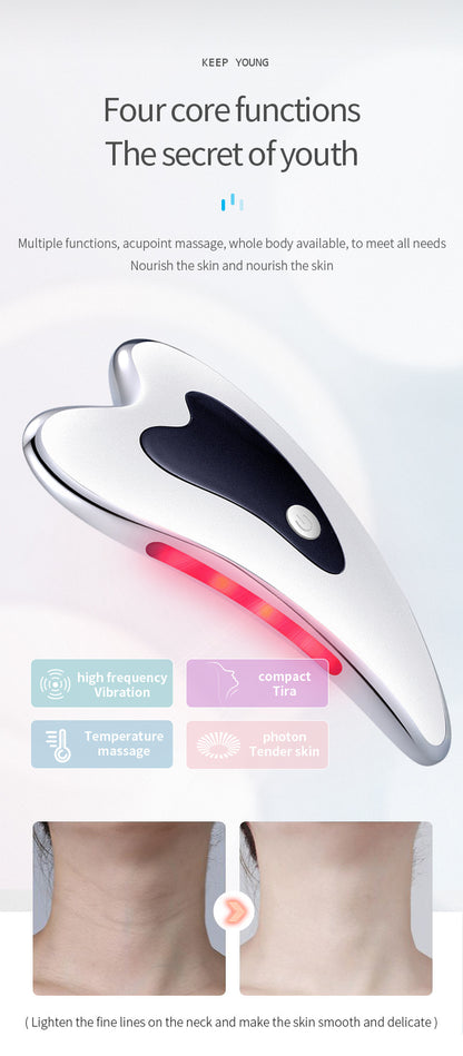 Electric Gua Sha Facial Massager with Heat, Vibration & LED Light Therapy - 4-in-1 Scraping Tool for Face Lifting, Skin Tightening & Anti-Wrinkle(White)