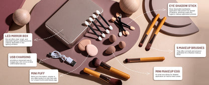 All-in-One Portable Makeup Brush Kit with LED Mirror Travel Case, Sponges & Applicators(pink)