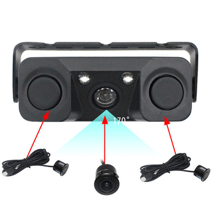 3-in-1 Car Reversing Camera & Parking Sensor System with Monitor - License Plate Frame Mount, Waterproof & Night Vision(black)