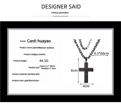 Men's Stainless Steel Layered Cross Pendant with Byzantine Chain - Fashion Statement Necklace(silver)