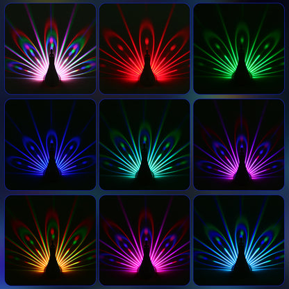 Peacock Projection LED Night Light - Multi-Color Atmosphere Lamp with Remote & Touch Control, USB Rechargeable(white)