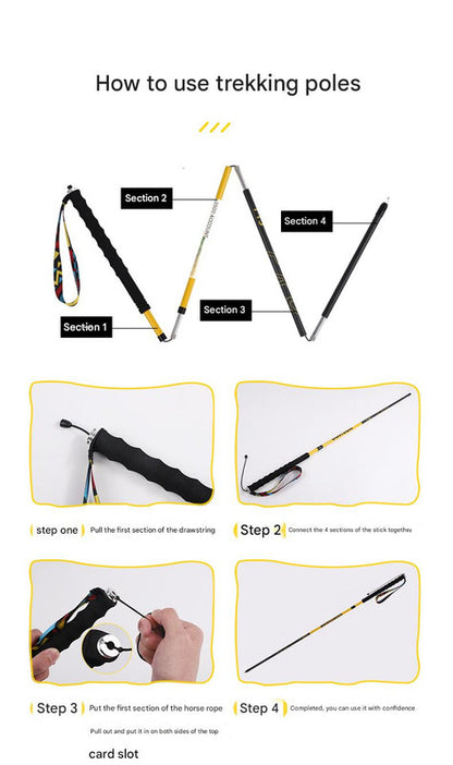 Ultralight Carbon Fiber Foldable Trail Running & Hiking Pole(yellow  Recommended height range 165-175cm)