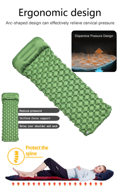 2pc Ultralight Inflatable Camping Sleeping Mat with Integrated Pillow - Waterproof 40D Nylon TPU(Navy Blue)